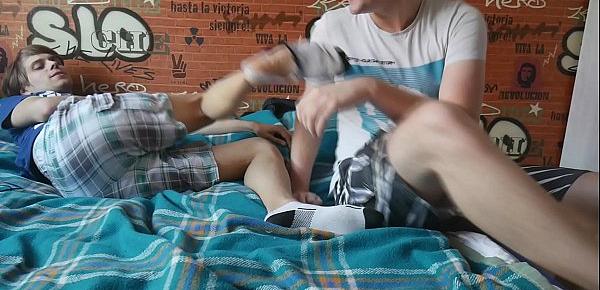  Tickling feet and ripping the socks - morning bed play